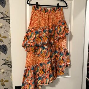 Red Dress Floral Ruffle Skirt - Orange and Blue